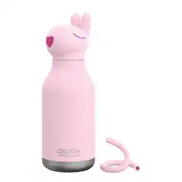Asobu - 16-Oz Bestie Bottle Insulated Stainless Steel Water Bottle with Reusable Flexi Straw - Bunny