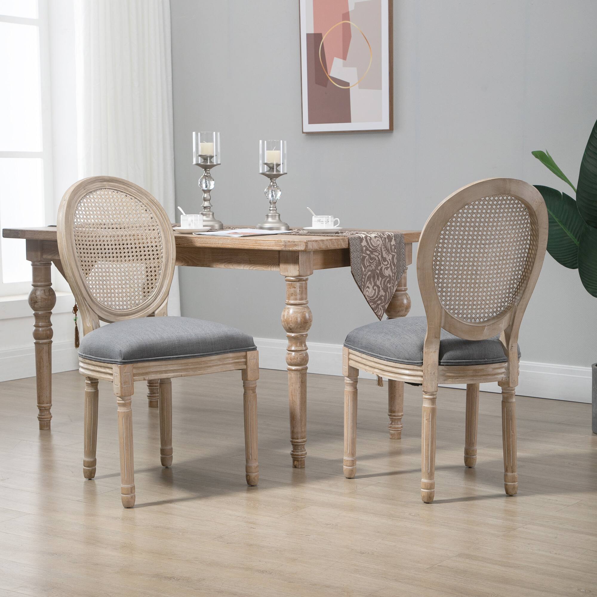 Alt View 5. Homcom - French-Style Upholstered Dining Chair Set, Armless Accent Side Chairs with Rattan Backrest and Upholstery - Grey.