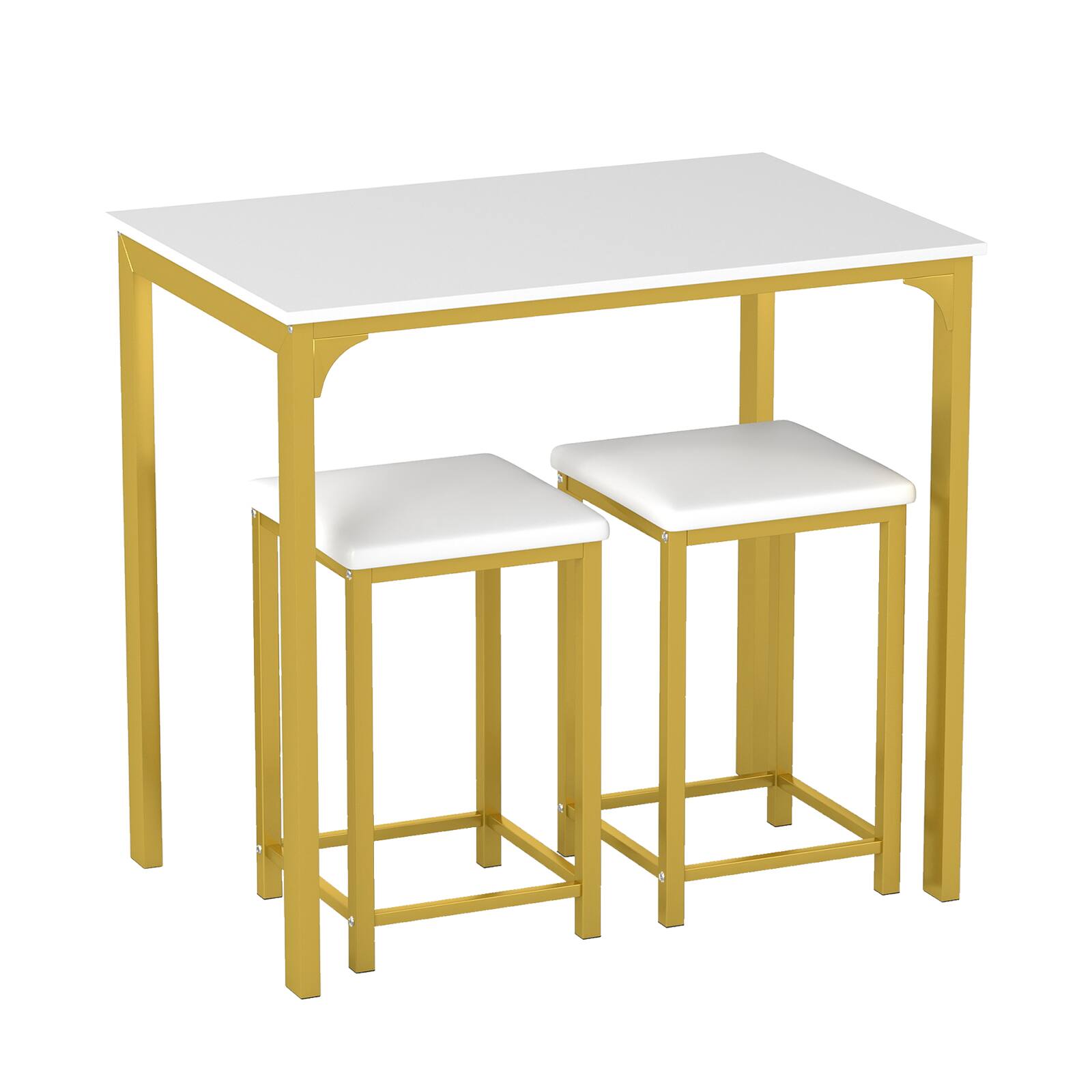 Alt View 9. Gymax - Gymax 3 PCS Counter Height Dining Set Faux Marble Table & 2 Chairs Kitchen Bar New White - White.