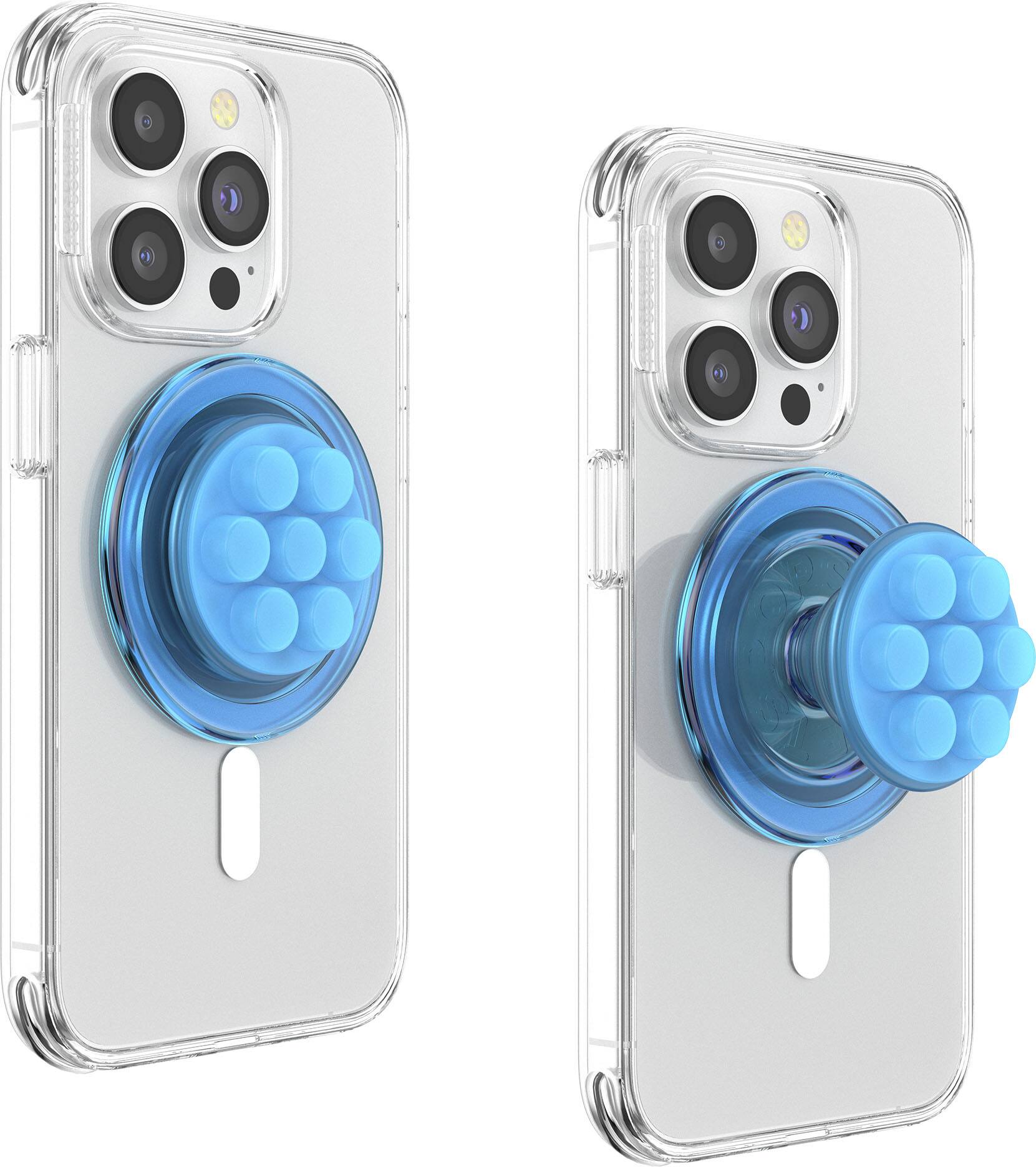 Angle. PopSockets - MagSafe PopGrip Universal Magnetic Grip & Stand with Adapter Ring for Cell Phones - Blue.