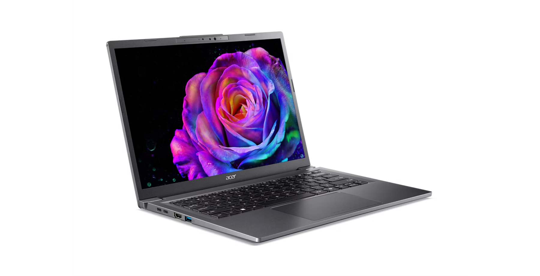 Left. Acer - Acer Aspire 14" WUXGA Touchscreen AI Copilot+ PC Ultra 5-226V 16GB RAM 512GB SSD Steel Gray - Gray.