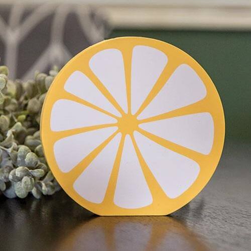 Angle. BreeBe - Chunky Wooden Lemon Sitter - Yellow, White.