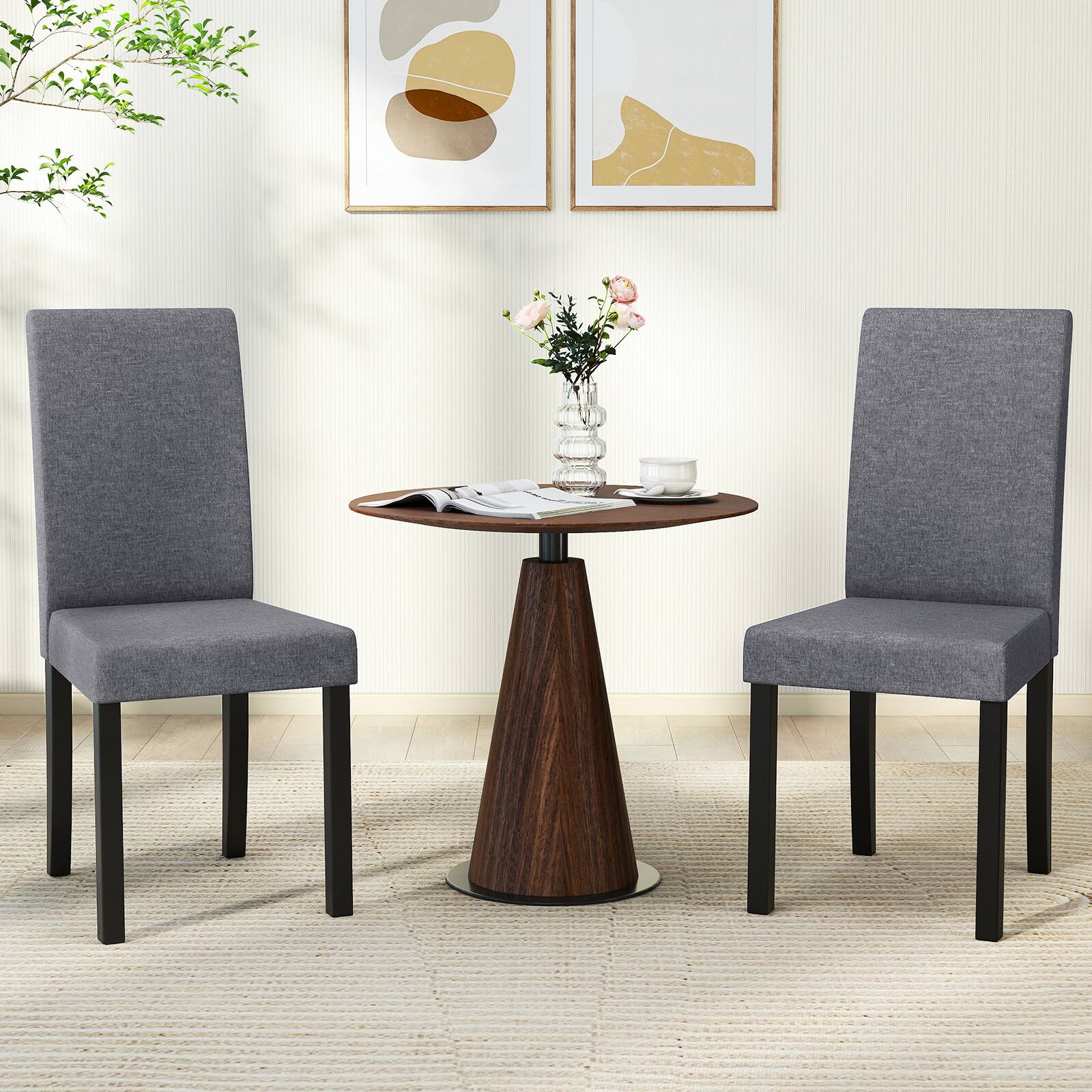 Alt View 1. Gymax - Gymax Dining Chair Set of 2 Fabric Upholstered Rubber Wood Legs Side Armless Dark Gray - Black.