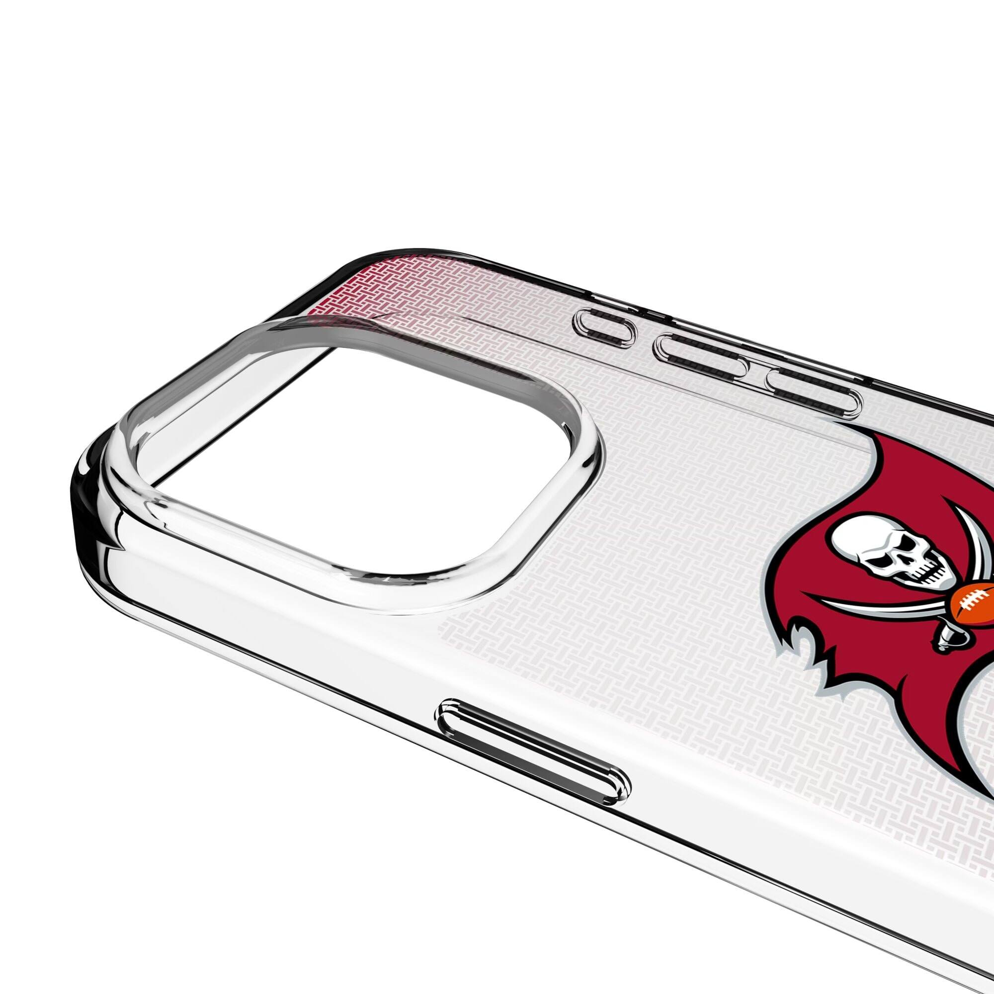 Alt View 2. Keyscaper - Tampa Bay Buccaneers Linen Logo iPhone Clear Case - 14 - Multicolor.