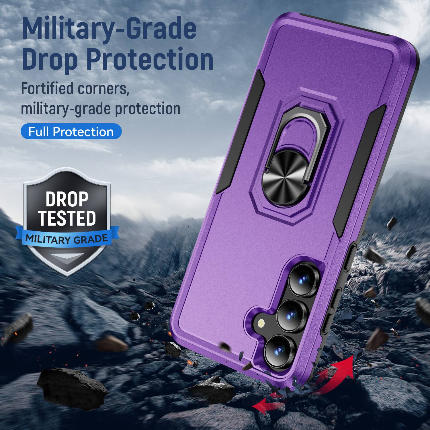 Military-Grade Drop Protection  
Fortified corners, military-grade protection  
Full Protection  

DROP TESTED  
MILITARY GRADE