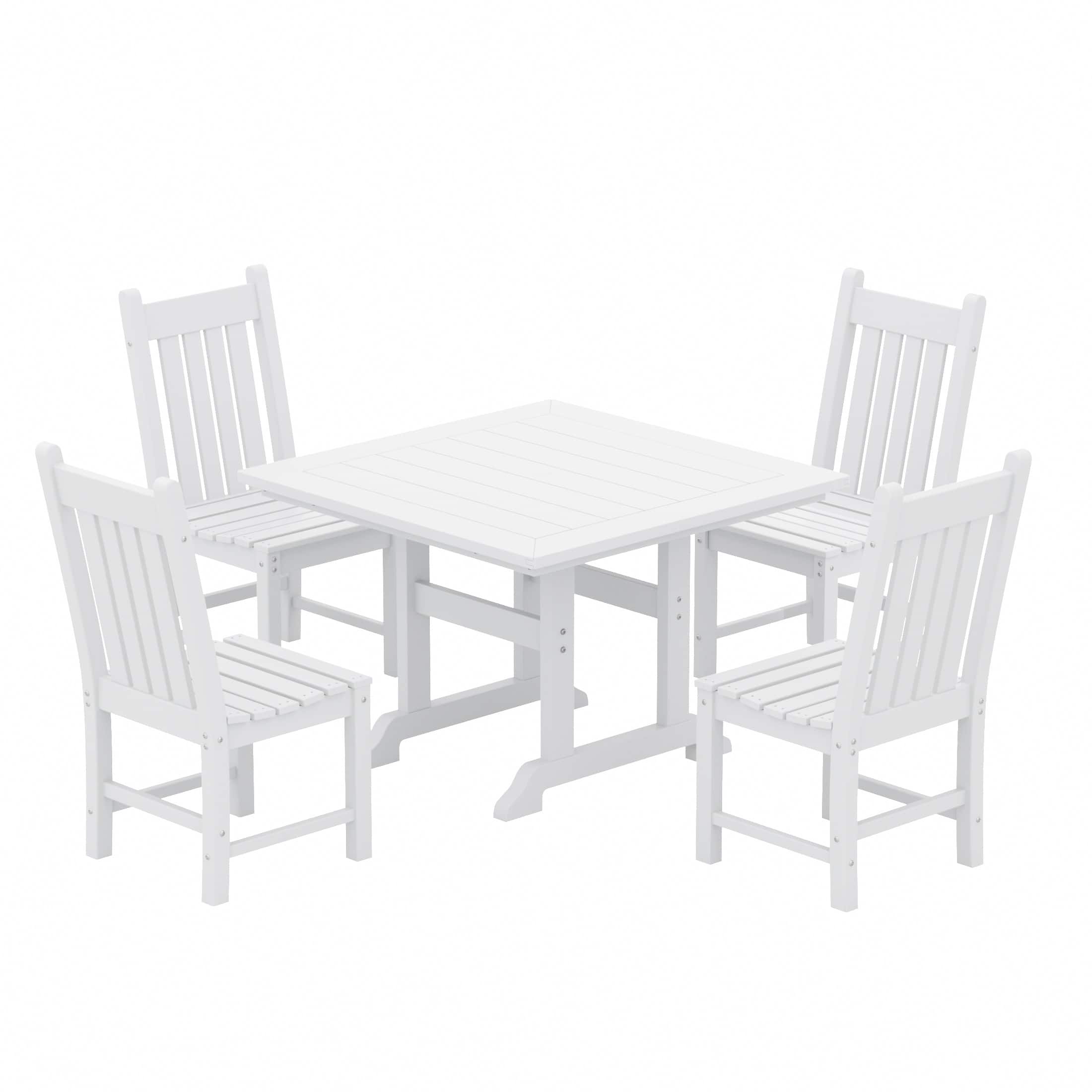 WestinTrends - Malibu 5 Piece Outdoor Patio Dining Set Outdoor Square Table and Chair Set - White