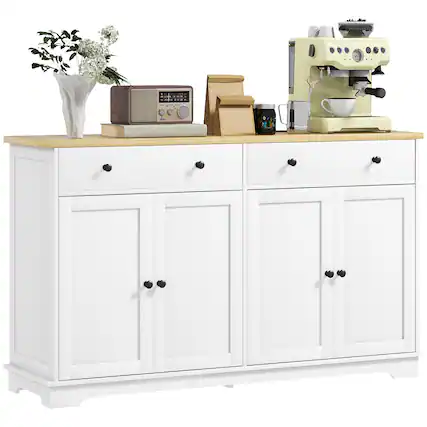 Front. Homcom - Sideboard Buffet Cabinet with Storage, 55" Modern Kitchen Cabinet with 2 Doors, 2 Drawers and Adjustable Shelves - White.