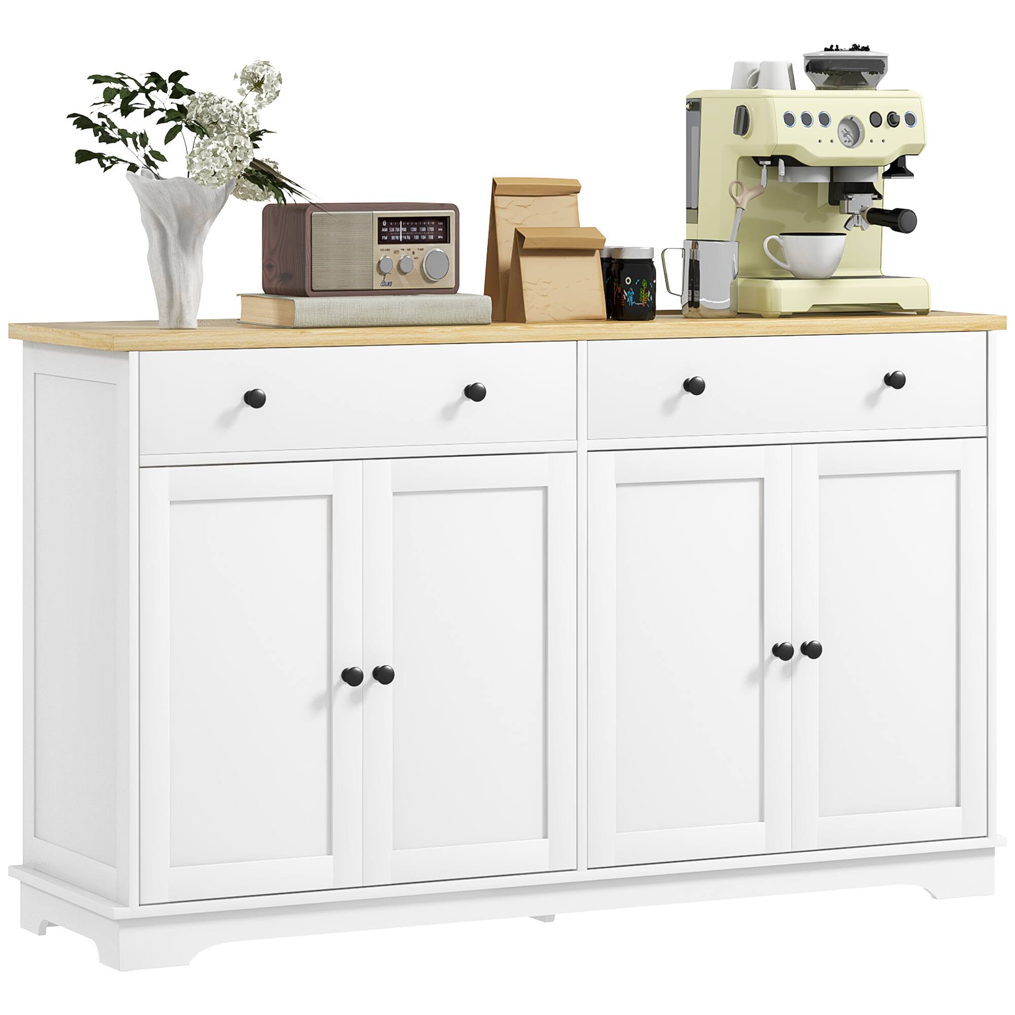 Homcom - Sideboard Buffet Cabinet with Storage, 55" Modern Kitchen Cabinet with 2 Doors, 2 Drawers and Adjustable Shelves - White