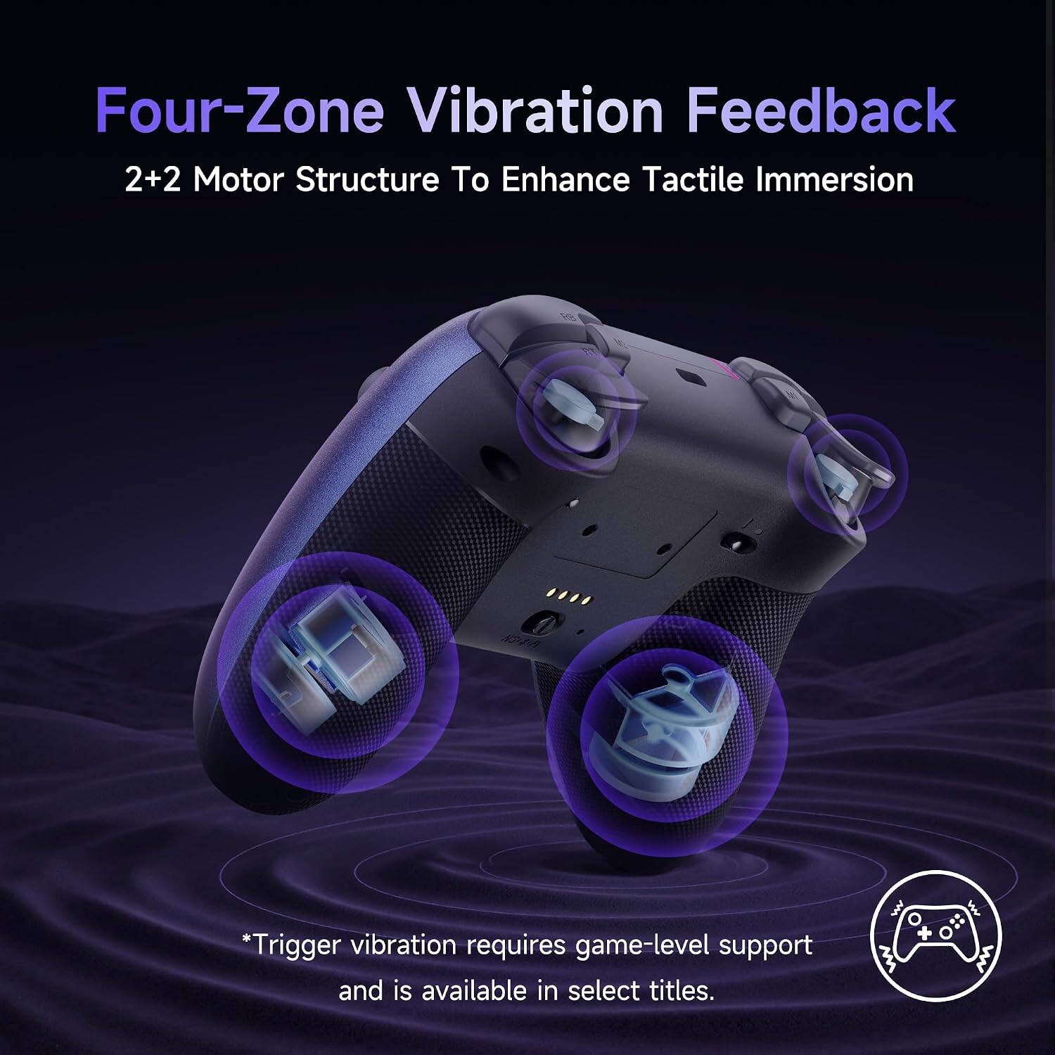 Four-Zone Vibration Feedback  
2+2 Motor Structure To Enhance Tactile Immersion  
*Trigger vibration requires game-level support and is available in select titles.