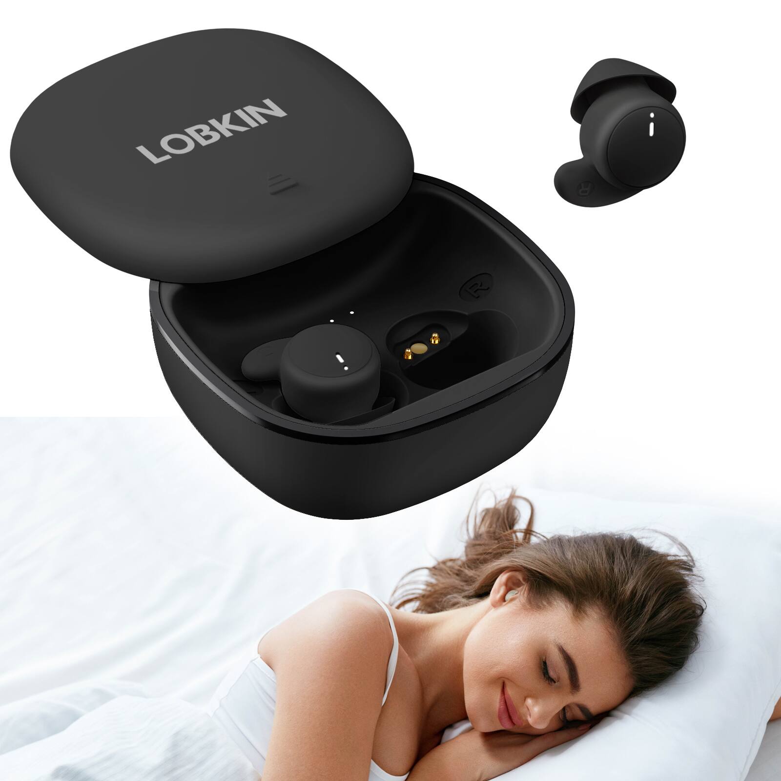 Loheer - S8+ Sleep Earbuds for Side Sleepers with Charging Case, Bluetooth 6.0, IPX6, Black