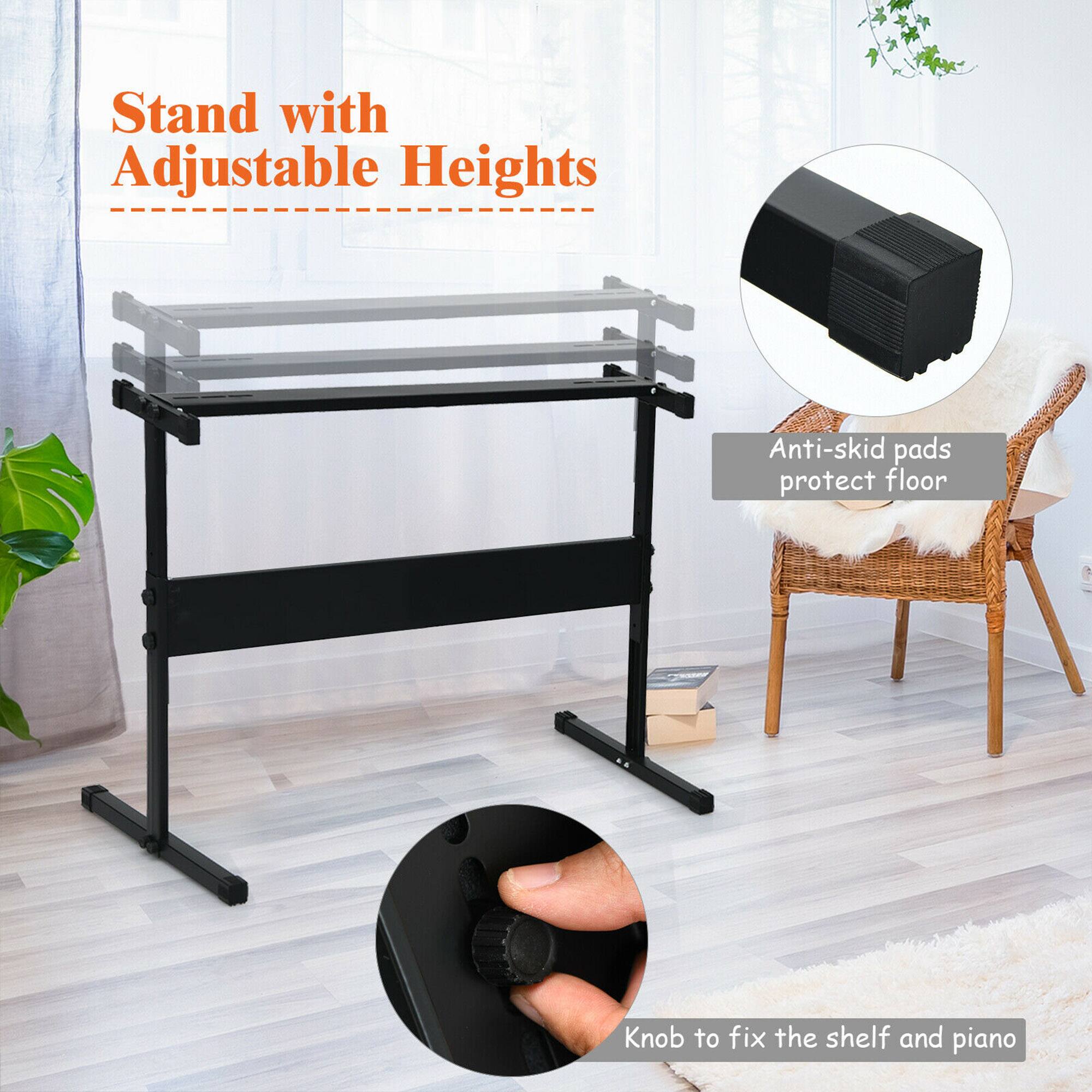 Stand with Adjustable Heights

Anti-skid pads protect floor

Knob to fix the shelf and piano