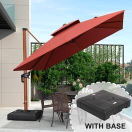 PURPLE LEAF - 10 ft. Patio Square Outdoor Large Cantilever Umbrella Windproof Offset Heavy Duty Sun Umbrella with Base for Garden - Brick Red