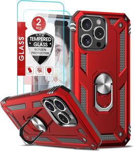 Entronix - iPhone 15 Pro Bundle - Guard Gripstand Case with 2 Clear Screen Protectors - Red