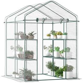 Outsunny - 5' x 5' x 6' Mini Walk-in Greenhouse Kit, Portable Green House with 3 Tier Shelves, Roll-Up Door