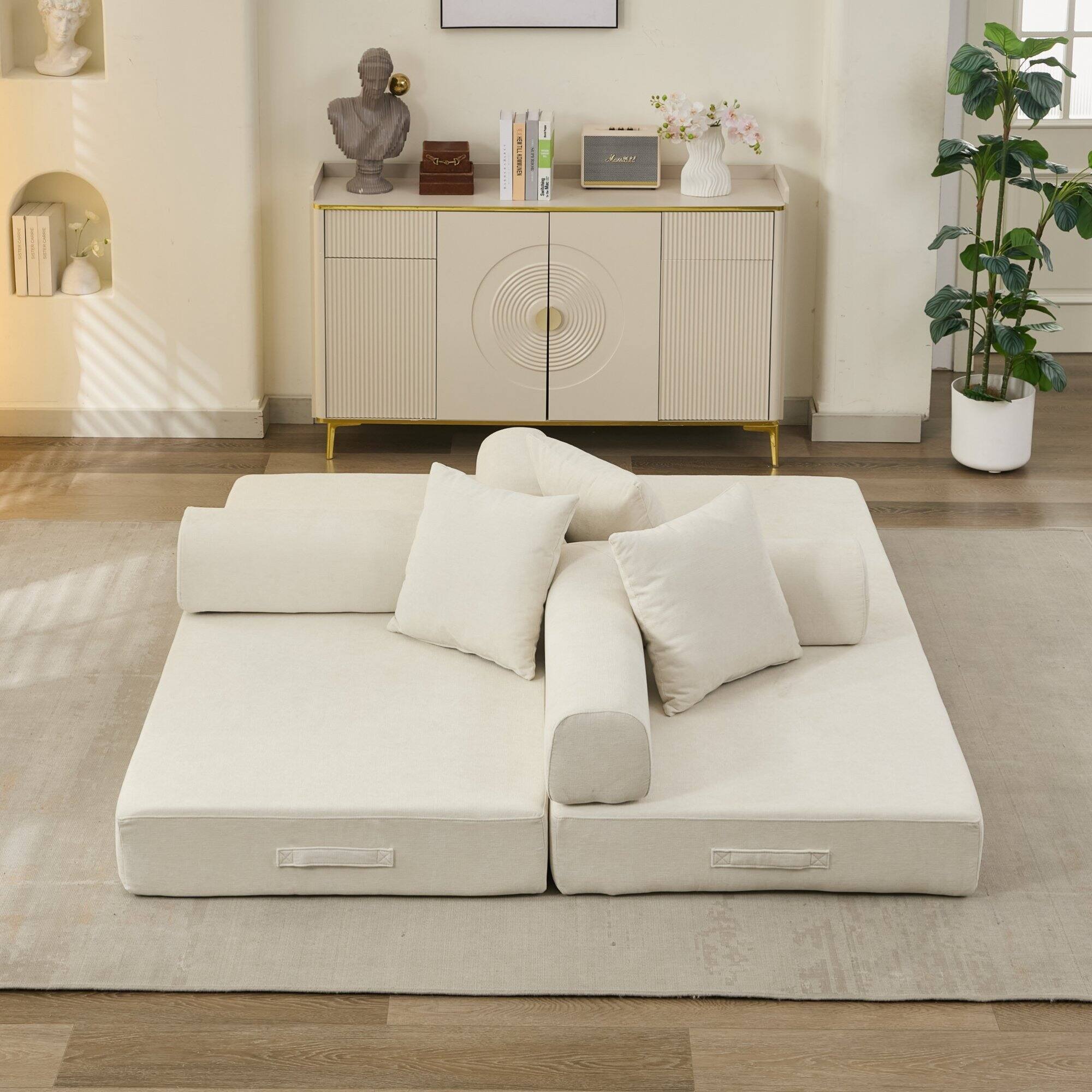 Angle. GOODSILO - Convertible Folding Floor Sofa Bed with Armrests for Living Room, Bedroom, and Studio Lounging - Beige.