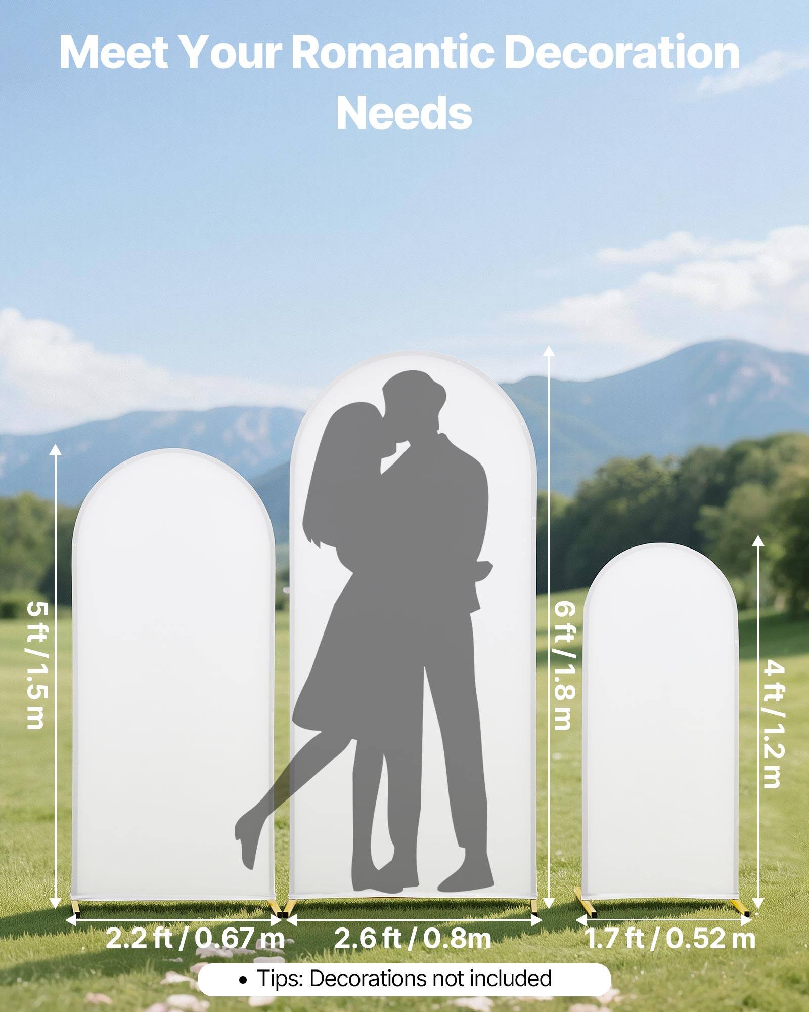 Meet Your Romantic Decoration Needs

5ft / 1.5m  
6ft / 1.8m  
4ft / 1.2m  

2.2 ft / 0.67 m  
2.6 ft / 0.8 m  
1.7 ft / 0.52 m  

Tips: Decorations not included