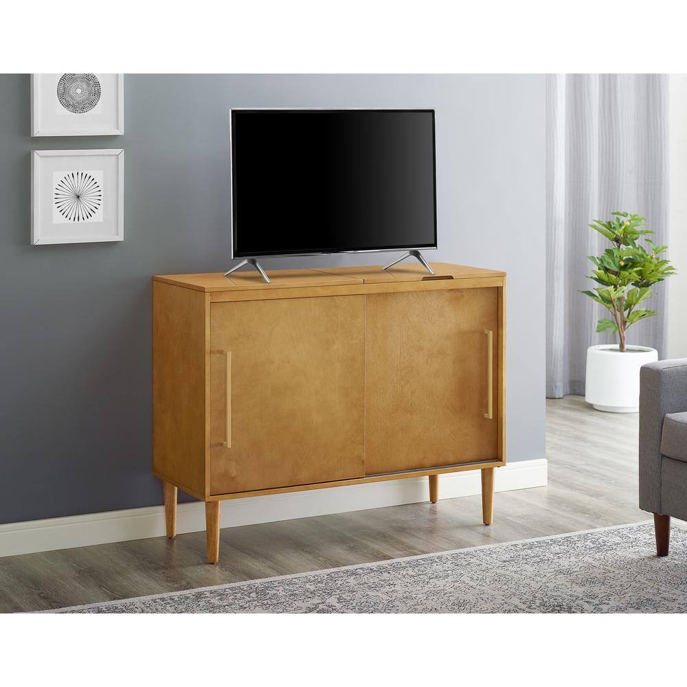 Alt View 2. Crosley Furniture - Everett Large Record Player Cabinet With Vinyl Storage - Acorn.