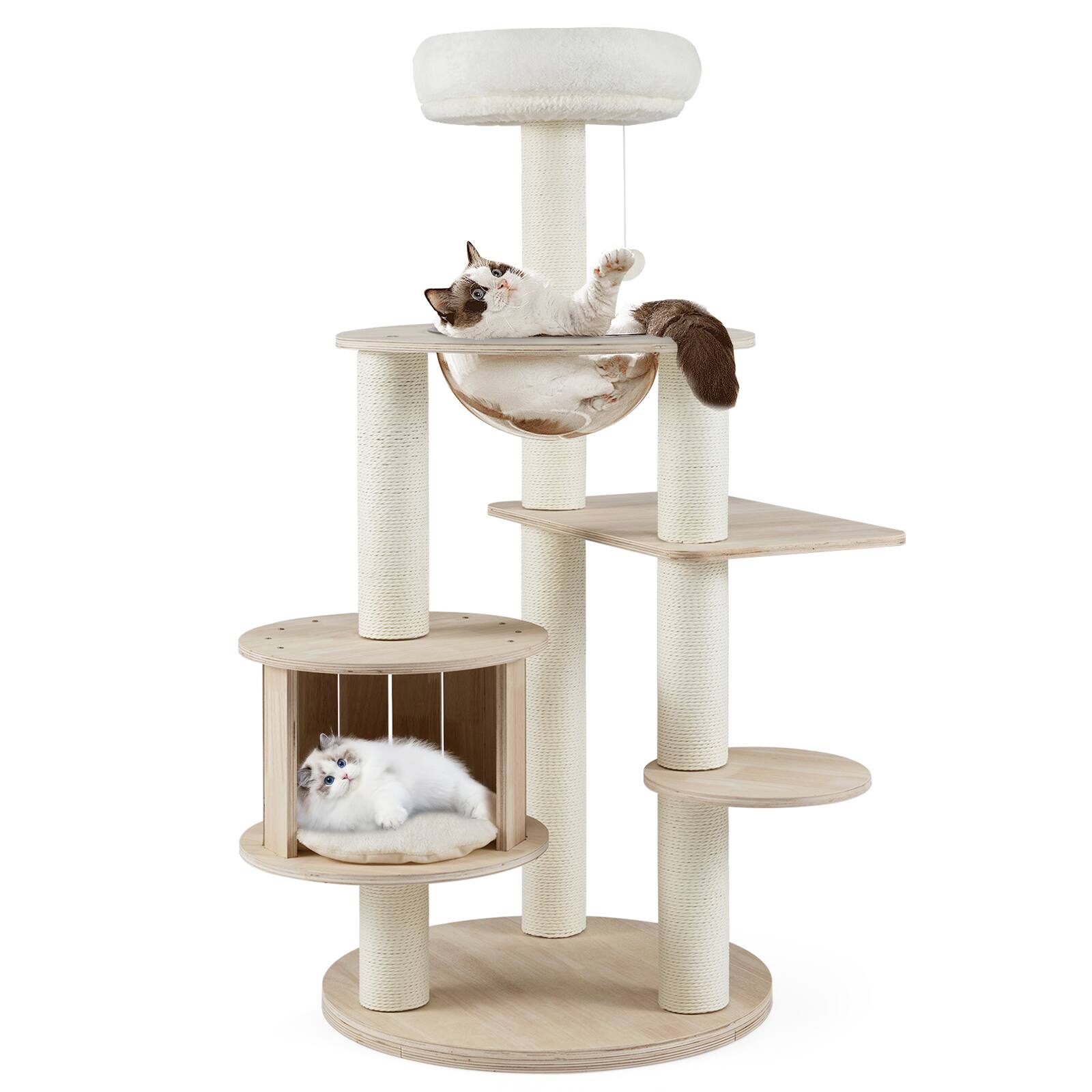 Front. Gymax - Gymax 52'' Tall Wooden Cat Tree w/Condo Perch Space Capsule Scratching Posts - GYM18861.