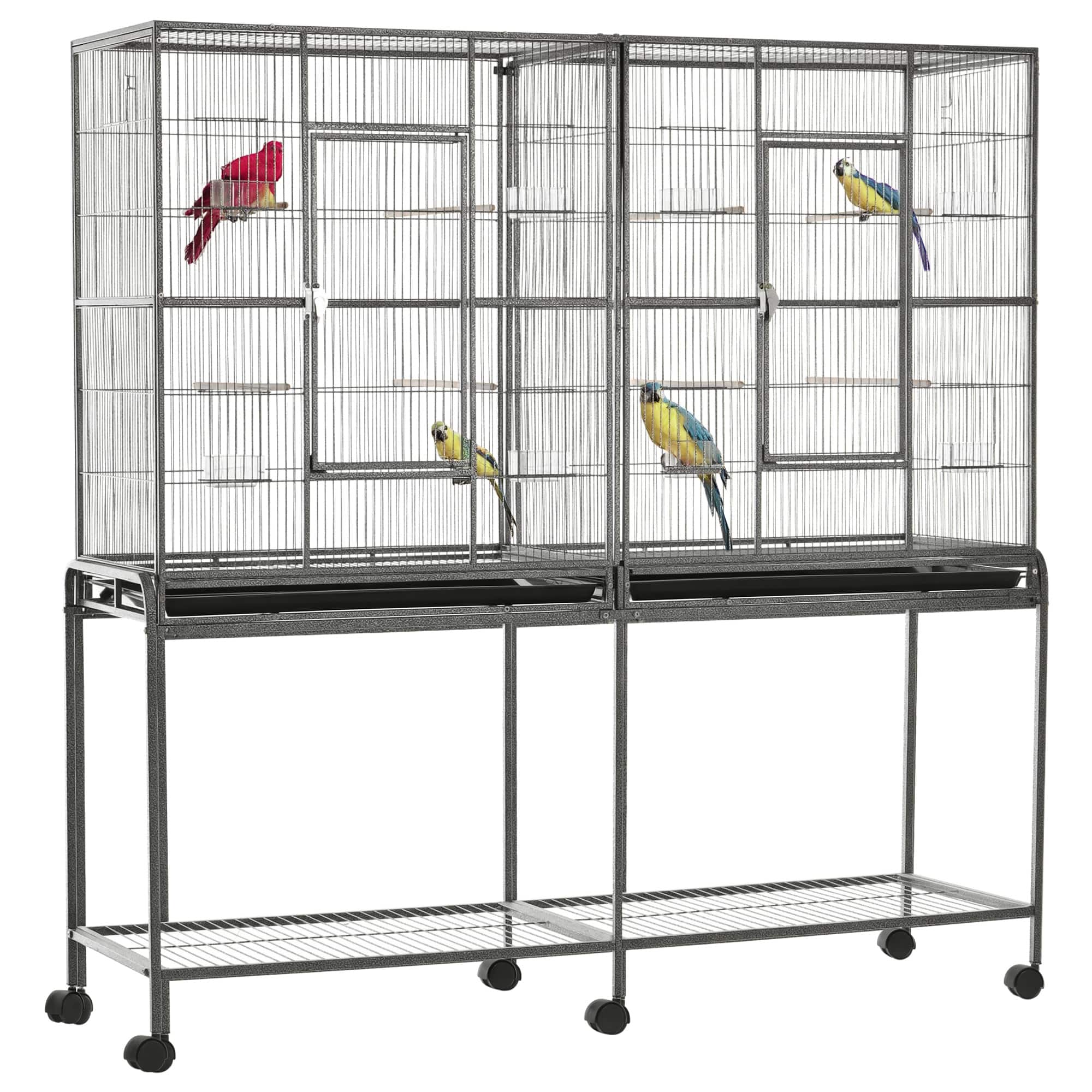 "Pawhut - 65"" Double Rolling Metal Bird Cage Feeder with Detachable Rolling Stand, Storage Shelf, Wood Perch & Food Container" price history on PriceWatchPro