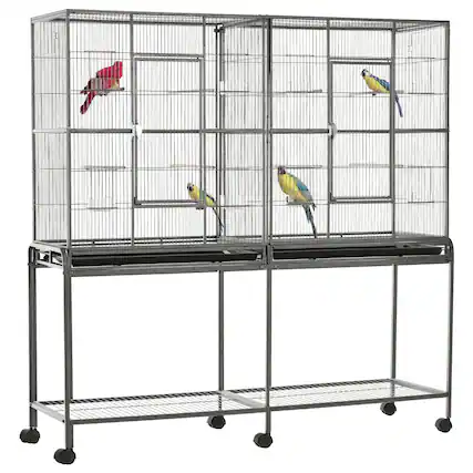 Front. Pawhut - Rolling 65"L Bird Cage w/ Storage Shelf Wood Perch Food.