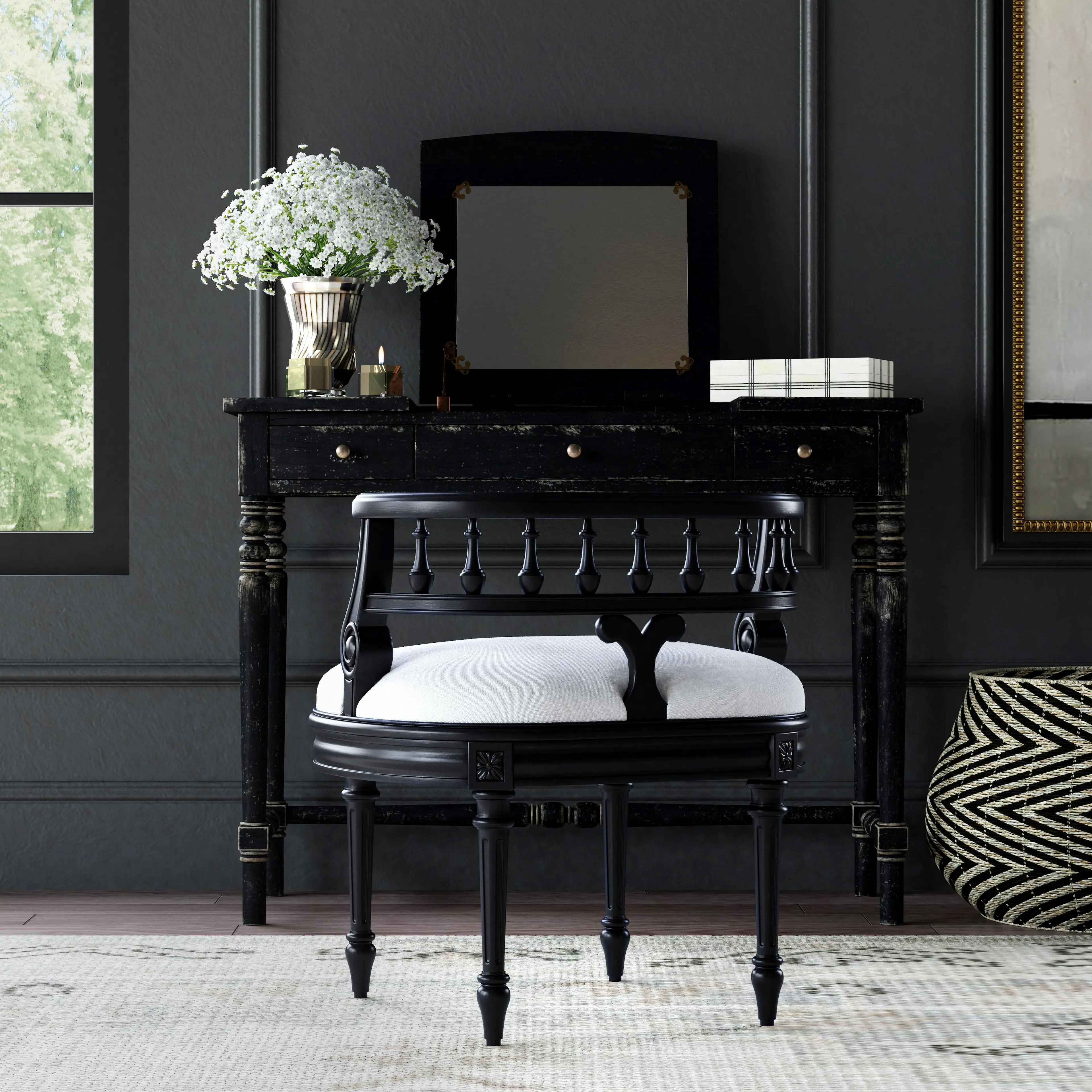 Alt View 1. Butler Specialty - Hathaway 22.5 in. W Oval Upholstered and Wood Traditional Vanity Seat - Black.