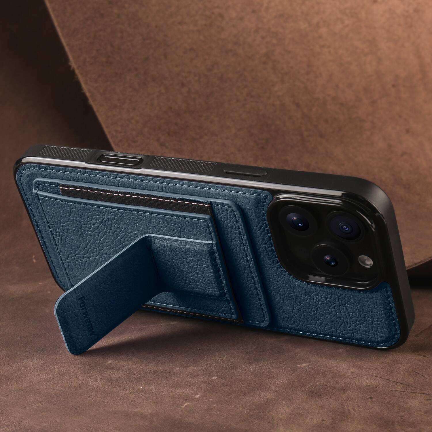 Alt View 2. Dteck - Slim Card Holder Case for Apple iPhone 16 Pro, Shockproof Wallet Protective Cover with Kickstand - Blue.