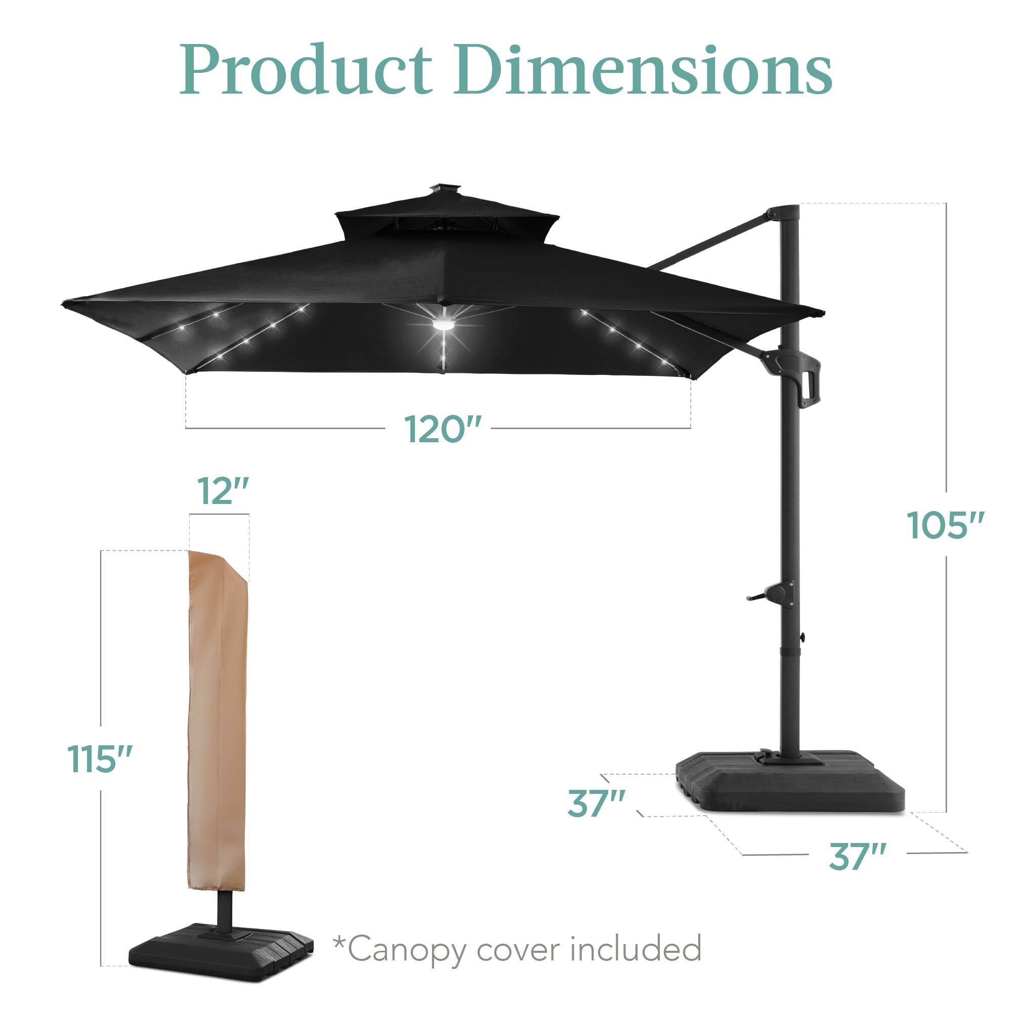 Product Dimensions

- 120"
- 12"
- 105"
- 115"
- 37"
- 37"

*Canopy cover included