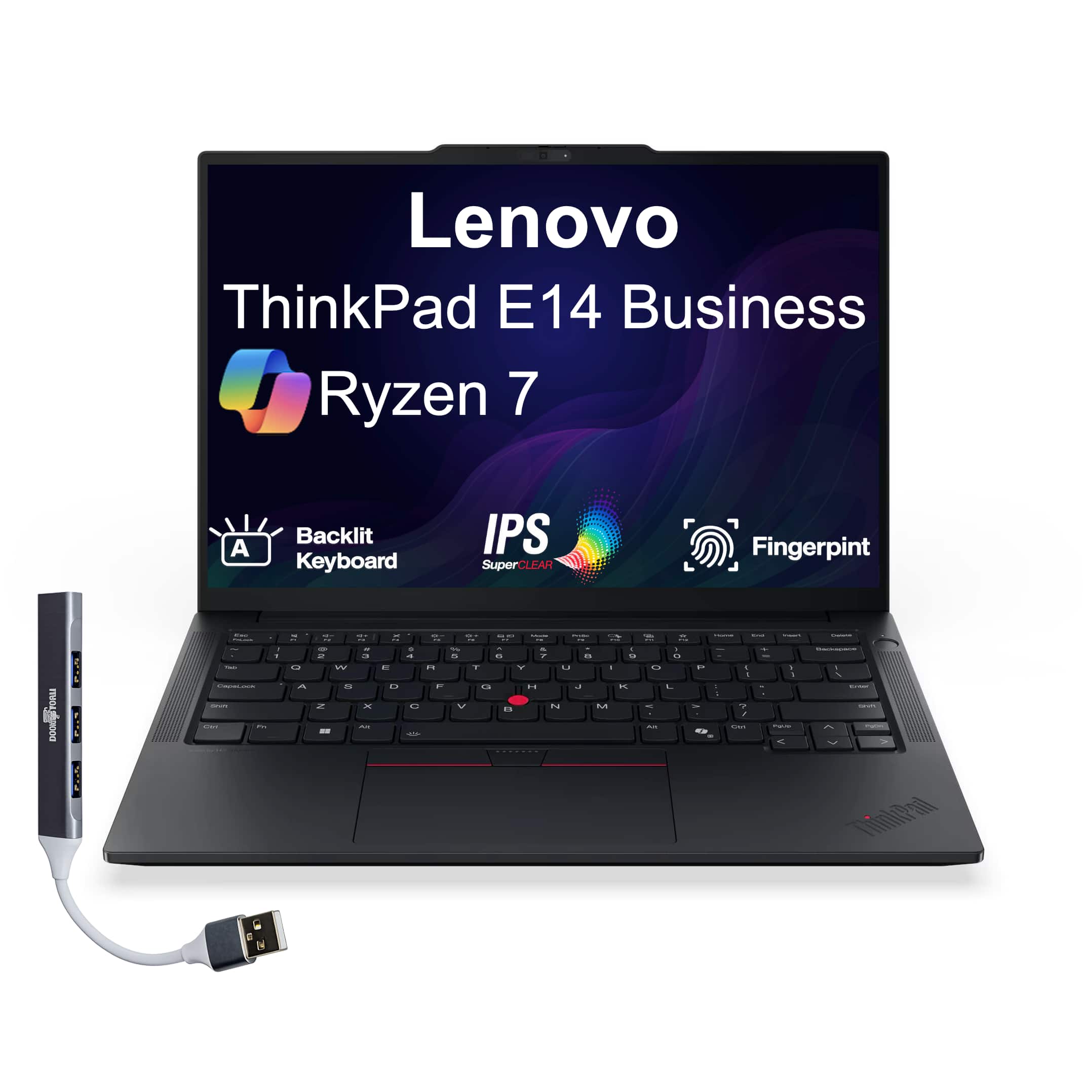 Lenovo - Thinkpad E14 Laptop 14.0 WUXGA Display (Ryzen 7 250, 32GB, 2TB SSD, AMD Radeon 780M, Win 11 Pro) w/USB Hub
