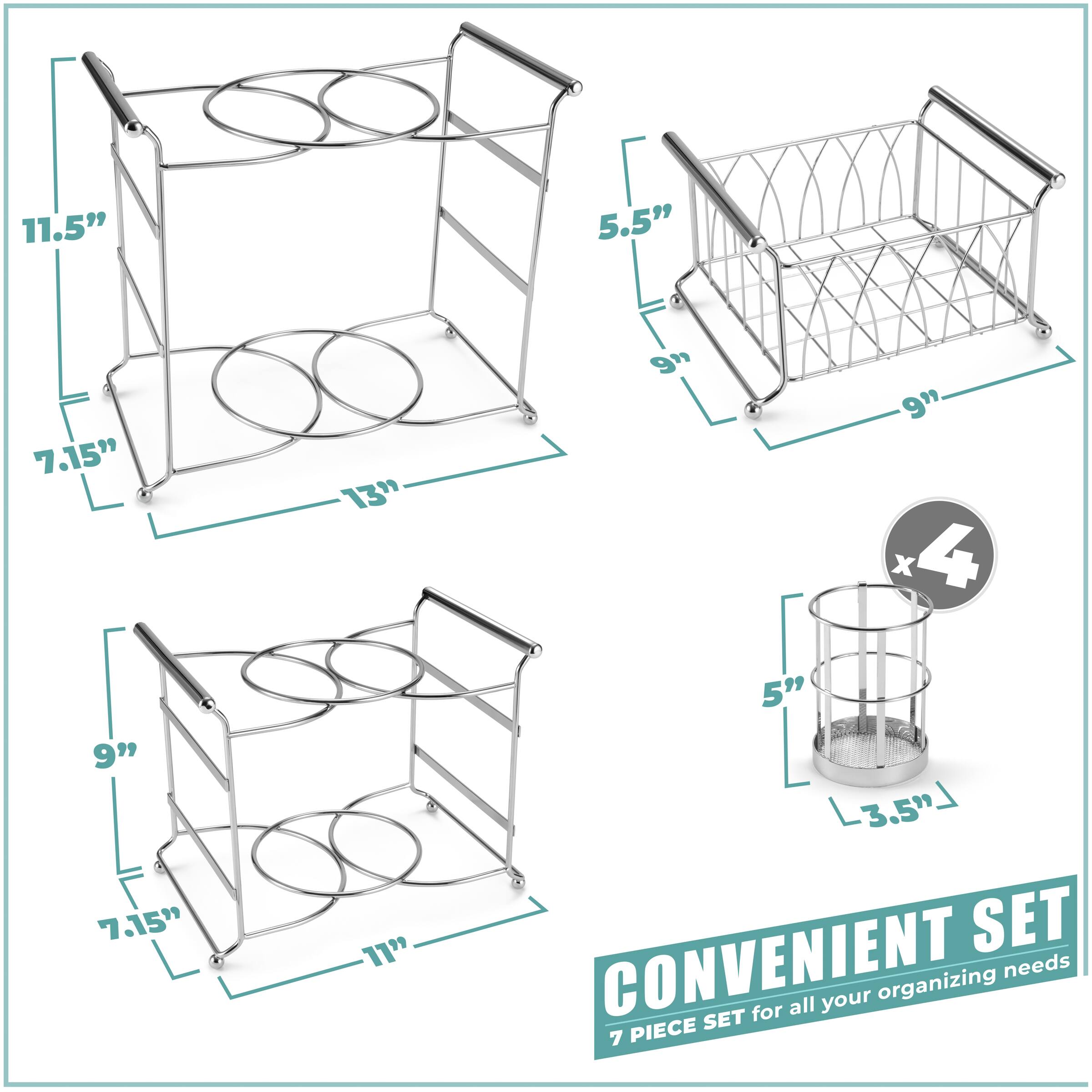 11.5" x 7.15" x 13"  
5.5" x 9" x 9"  
9" x 7.15" x 11"  
5" x 3.5" (x4)  

CONVENIENT SET  
7 PIECE SET for all your organizing needs