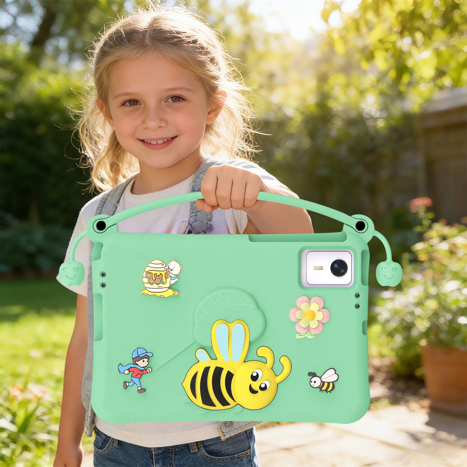 Alt View 4. Dteck - for Samsung Galaxy Tab S11 1"2025(X730/X736) Kids EVA Tablet Case, Cut Cartoon Folding Stand Shockproof Cover + Handle - Lightcyan.