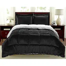 Hivvago - King Size 3 Piece Ultra Soft Sherpa Wrinkle Resistant Comforter Set - Black