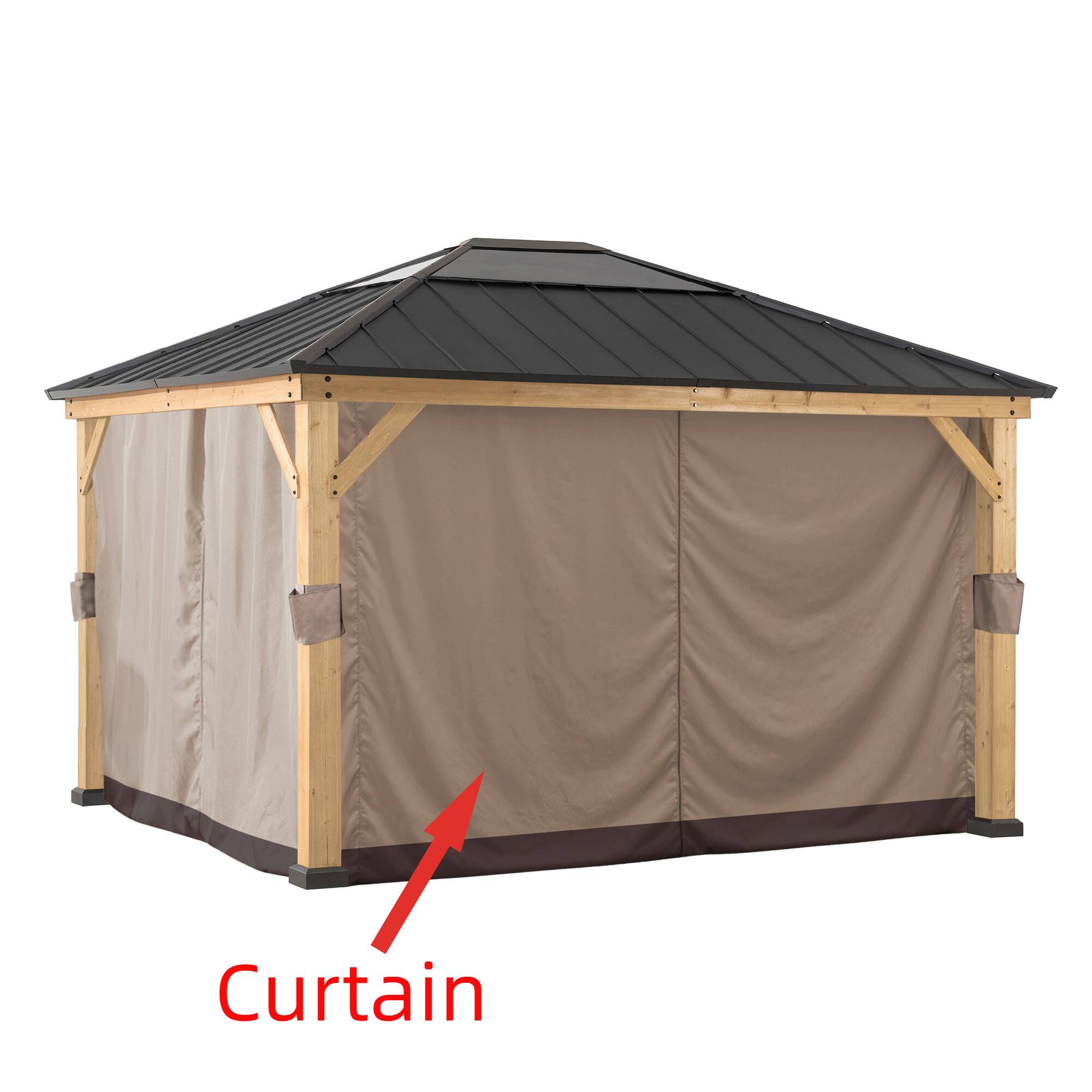 Left. SUNJOY - Sunjoy Universal Curtains for 13 ft. × 15 ft. Wood-Framed Gazebos - Khaki.