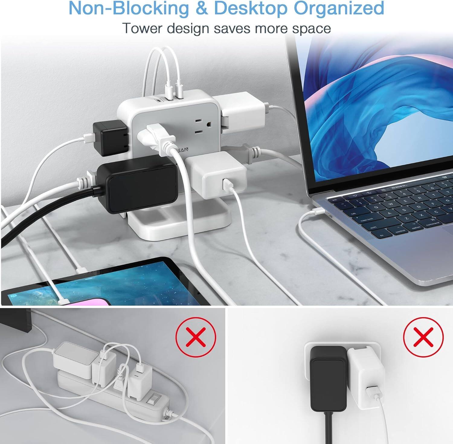 Non-Blocking & Desktop Organized  
Tower design saves more space