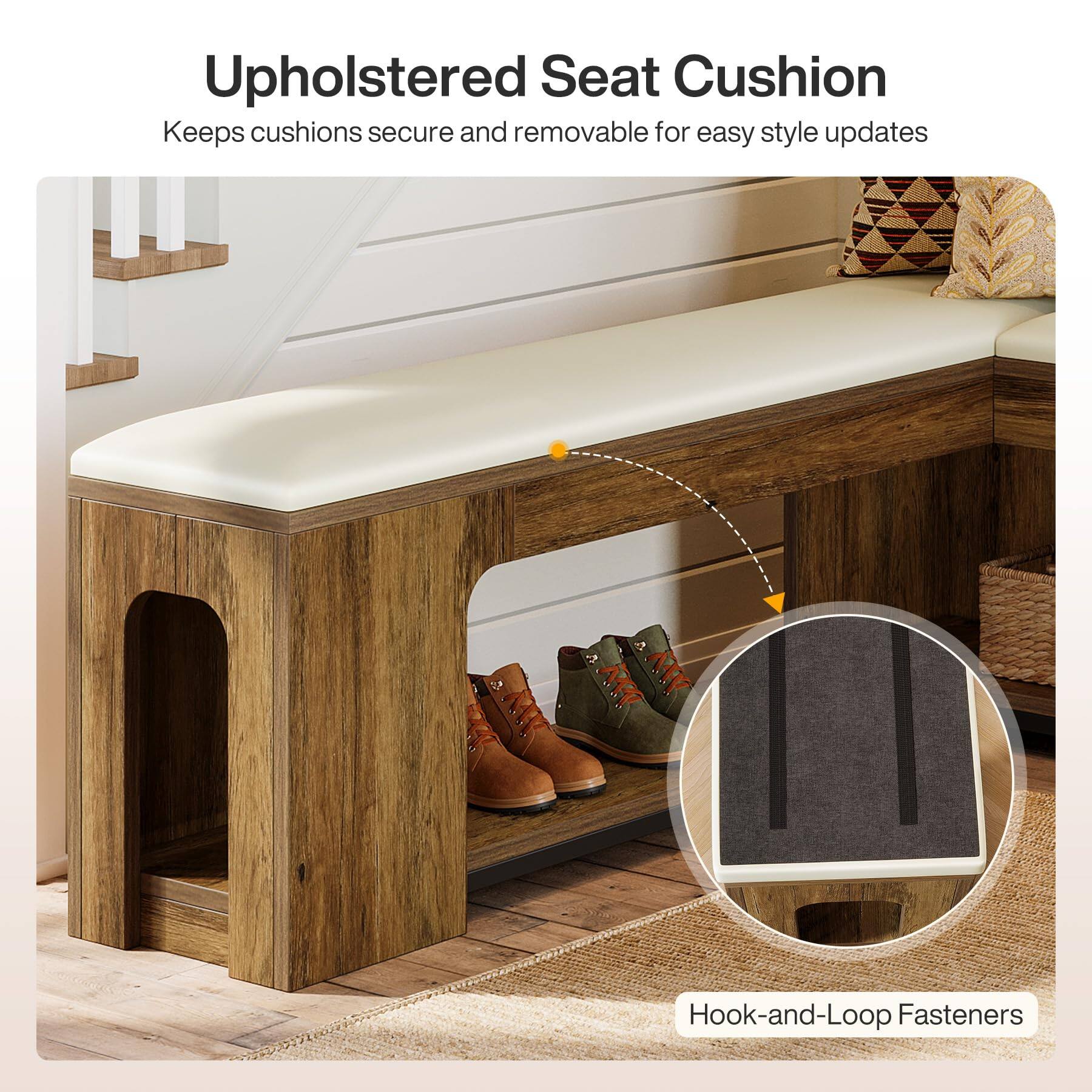 Upholstered Seat Cushion  
Keeps cushions secure and removable for easy style updates  

Hook-and-Loop Fasteners