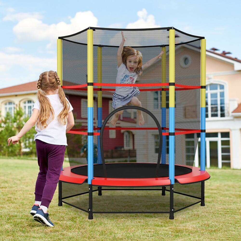 Alt View 5. Pefilos - 55 Inches Kids Trampoline Recreational Bounce Jumper with Safety Enclosure Net, Bounce Trampoline for Outdoor as Garden - Multi-color.