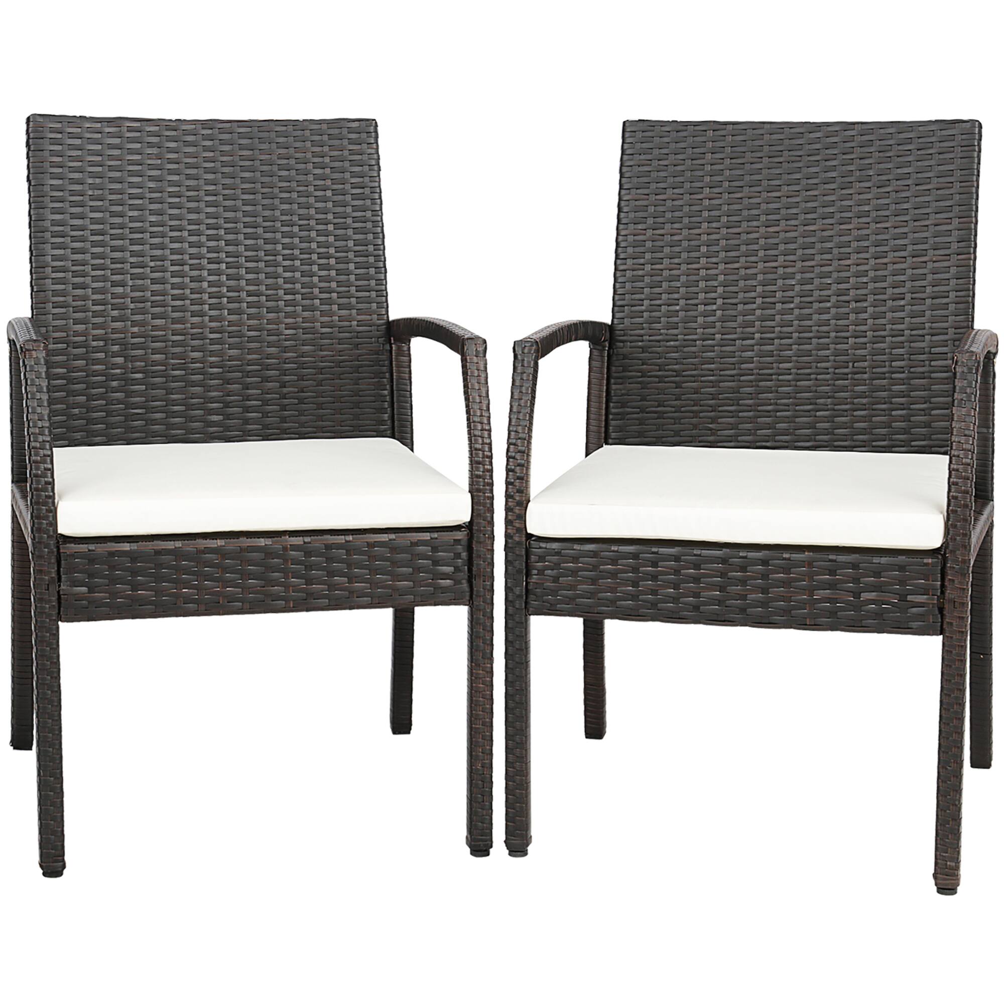 Costway - 2PCS Patio PE Wicker Dining Chairs with Soft Zippered Cushion Armchairs Backyard - Mix Brown,Off White