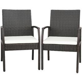 Costway - 2PCS Patio PE Wicker Dining Chairs with Soft Zippered Cushion Armchairs Backyard - Mix Brown,Off White