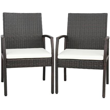Front. Costway - Costway 2PCS Patio PE Wicker Dining Chairs with Soft Zippered Cushion Armchairs Backyard - Mix Brown,Off White.