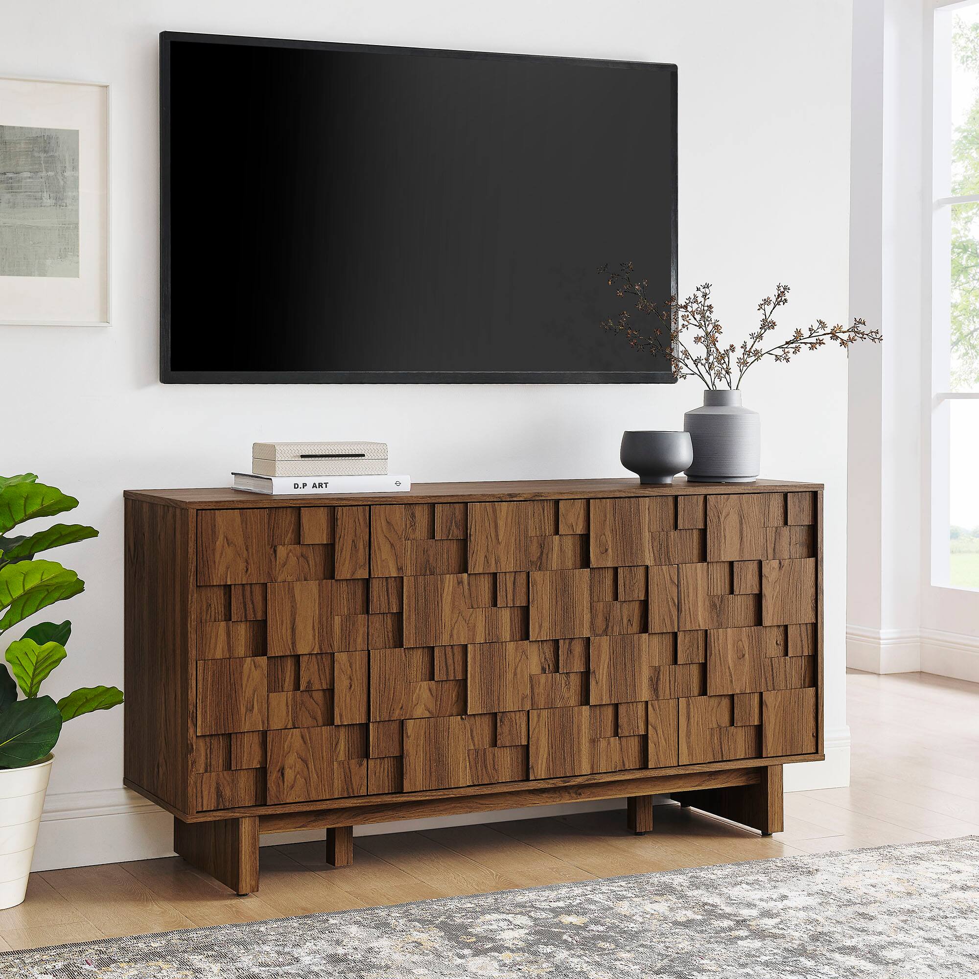 Front. Modway - Owen 59 Inch 4 Door Geometric Sideboard by Modway - Walnut.