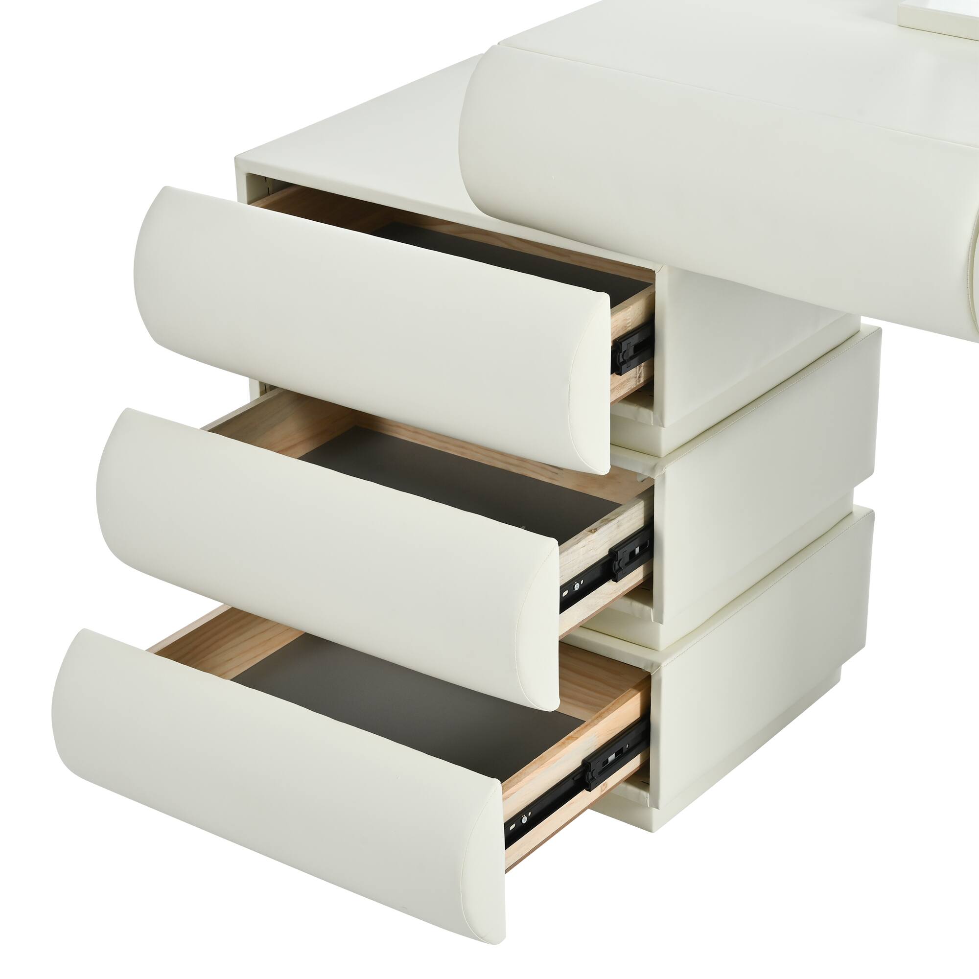 Alt View 2. Whisen - Leather Dresser Vanity Table,2-in-1 Makeup Vanity Desk with LED Mirror and 5 Storage Drawers - Beige.