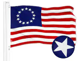 G128 - Betsy Ross Embroidered Flag, 1 x 1.5 ft Polyester with Brass Grommets - Assorted Colors
