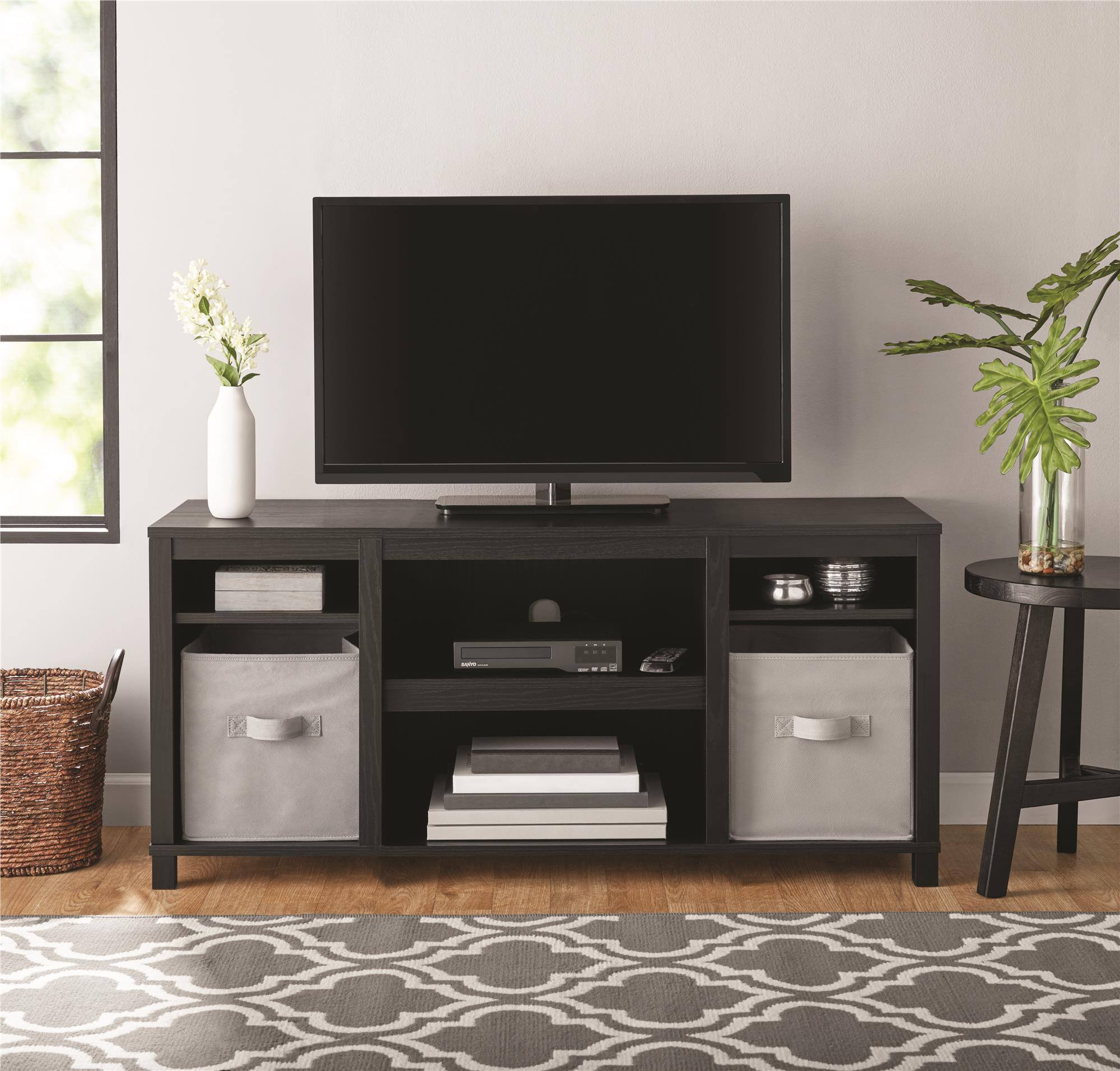 Aukfa - TV Stand for 50" TVs - 3 Adjustable Shelves, Wire Management, 55lb Capacity, Easy Assembly, 45.4"W x 15.8"D x 20.9"H - Black