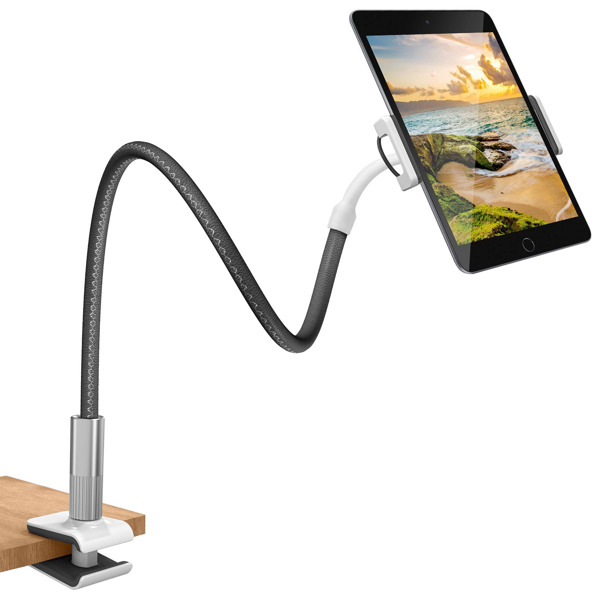 Front. Purely - Purely Gooseneck Tripod Stand with 360 Degree Rotation Adjustable Phone and Tablet Holder and Stable Clamp Base Black - Gray/Silver.