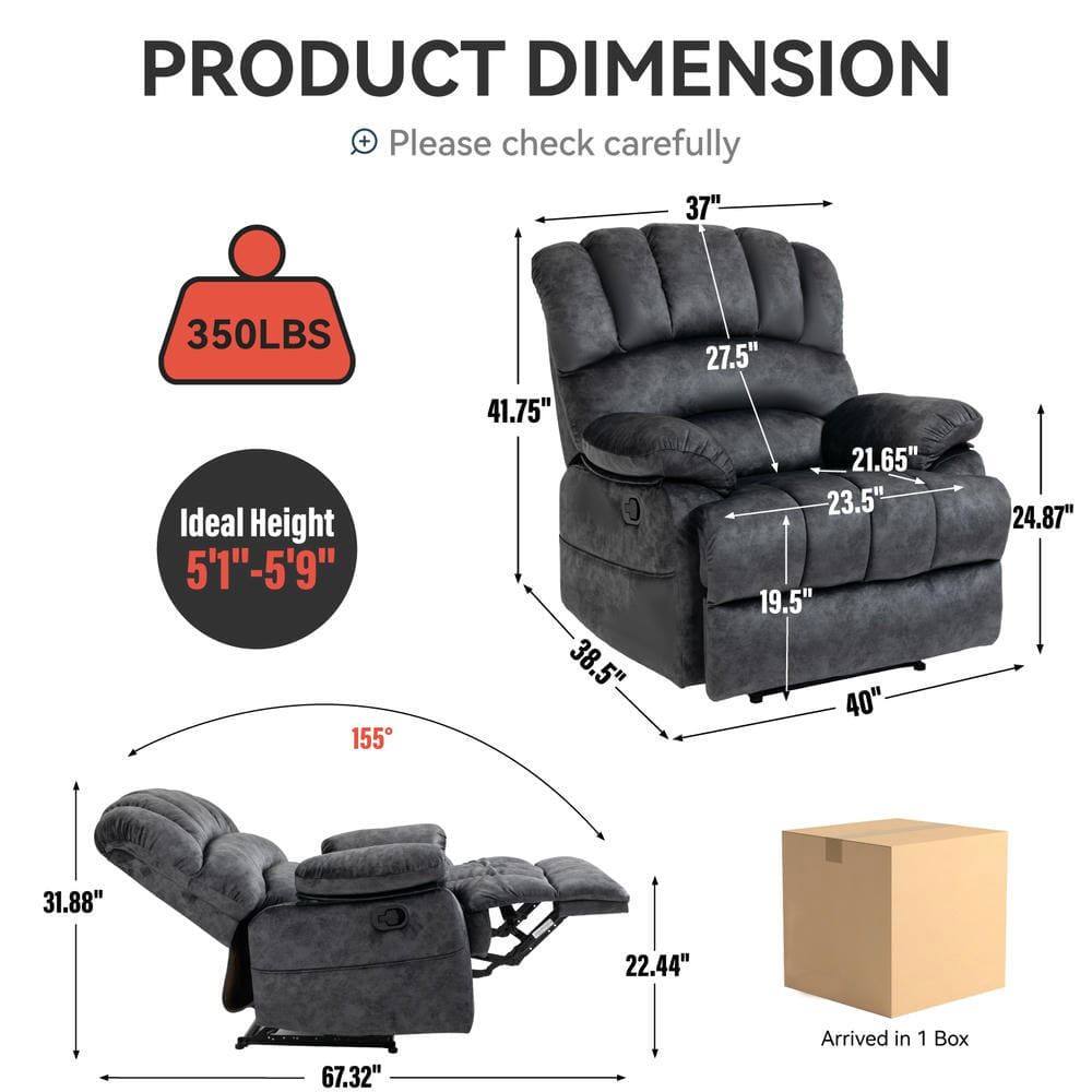 **PRODUCT DIMENSION**

- Please check carefully

- 350LBS

- Ideal Height: 5'1" - 5'9"

- 37"

- 41.75"

- 27.5"

- 21.65"

- 23.5"

- 19.5"

- 38.5"

- 40"

- 24.87"

- 31.88"

- 22.44"

- 67.32"

- 155°

- Arrived in 1 Box