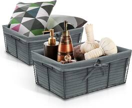 Sorbus - Wire Basket with Liner - Large Decorative Rustic Storage Set for Pantry & Bathroom - Organize Towels, Blankets - Gray