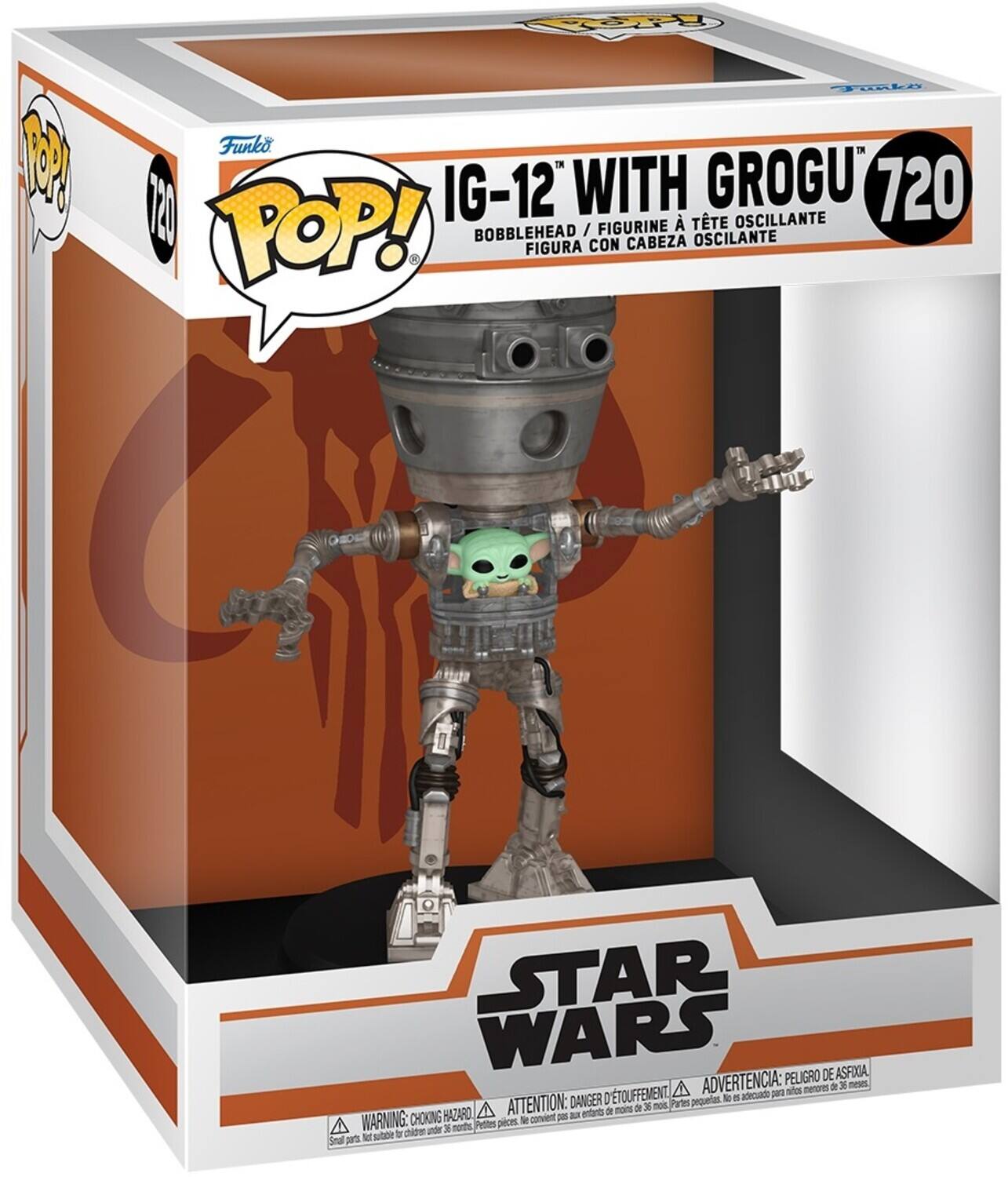 Funko POP! IG-12 WITH GROGU 720 BOBBLEHEAD / FIGURINE CON CABEZA OSCILANTE FIGURA STAR WARS PELIGRO DE ASPHIXIA ADVERTENCIA: Peligro de asphixia. Partes pequeñas. No se ajusten a menores de 3 años. ATTENTION: Danger of asphyxiation. Small parts. Not for children under 3 years. WARNING: CHOKING HAZARD. Small parts. Not for children under 3 years.