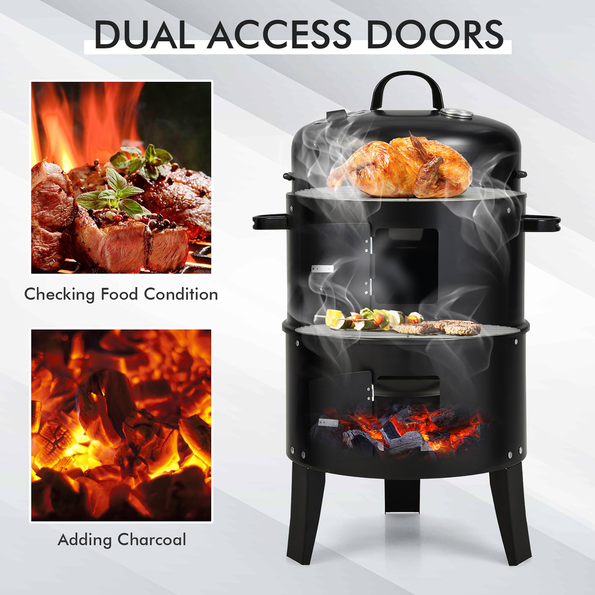Dual Access Doors: Checking Food Condition and Adding Charcoal