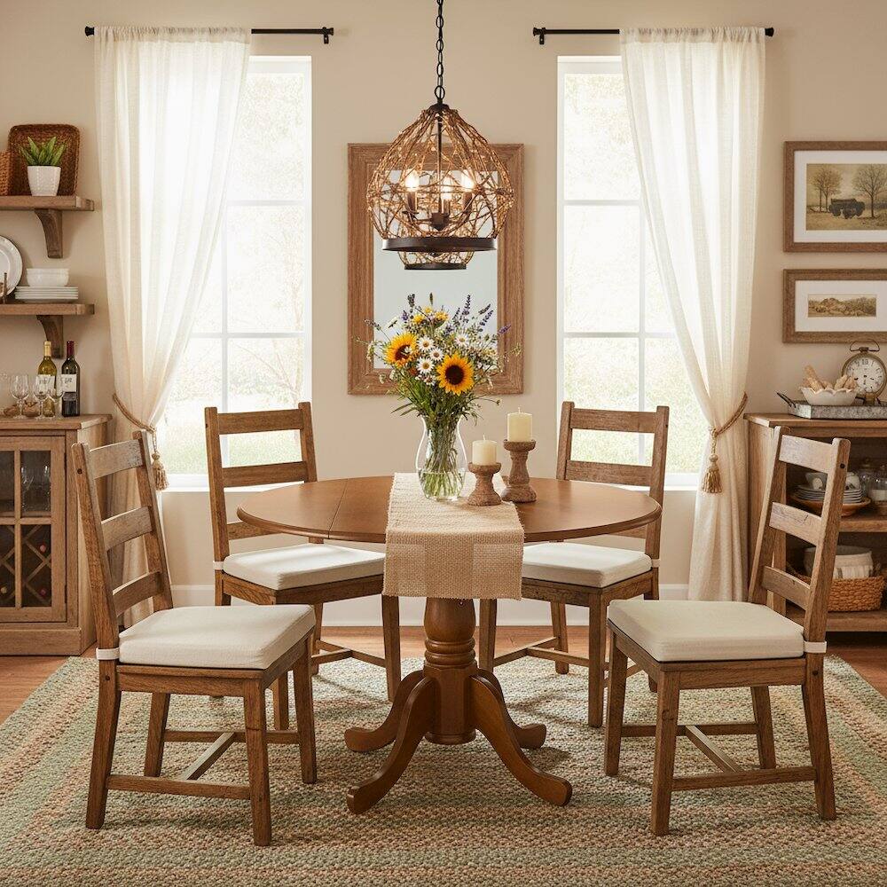Alt View 1. FurniFact - Round Table - Saddle Brown.