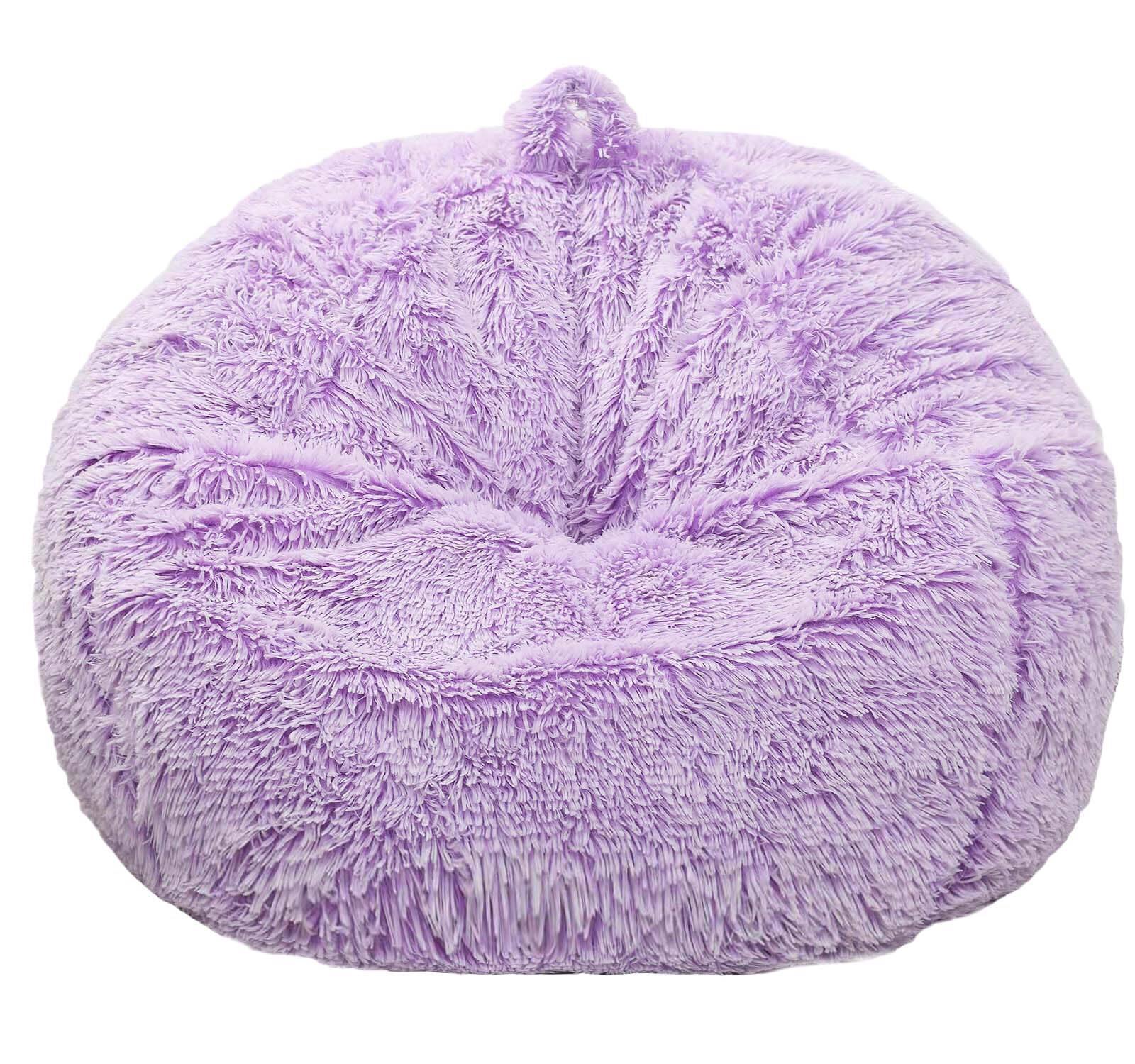 Alt View 4. JETRANSPORT - Fluffy Bean Bag Chair For 2.5ft Round Memory Foam Filled Teens & Ultra Soft Faux Fabric Chairs Playroom - Purple 2.5 FT.