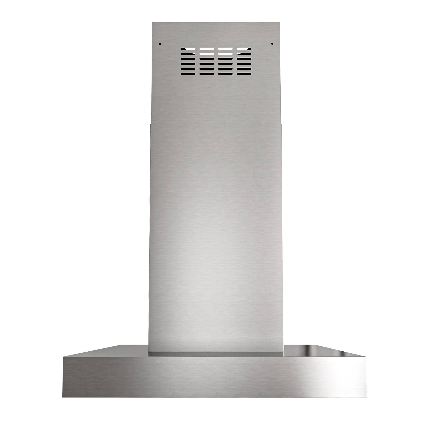 Left. Onefly - 36 Inches - Externally Vented - Island Mount Range Hood - Stainless Steel.